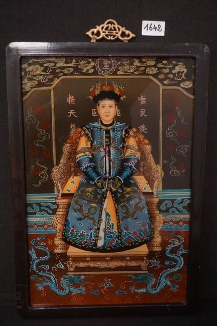 中国镶嵌画——《端坐宝座的中国皇帝》——画框尺寸：51 x 35 厘米