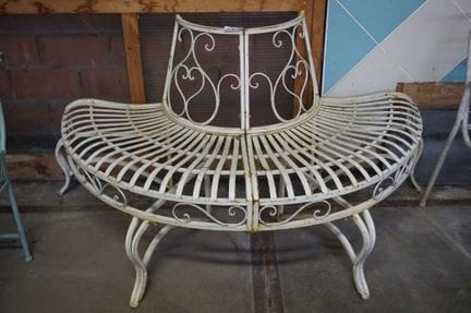 Beautiful semicircular wrought-iron garden bench—d