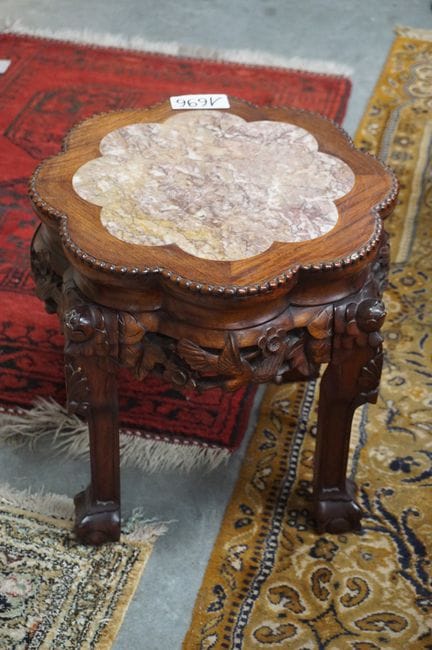 Chinese flower stand—sculpted—marble base—H: 38 cm