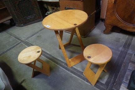 Designer folding table with 2 matching folding sto