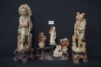 3 chinesische Figurengruppen aus Speckstein – vers