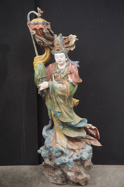 Beautiful, very large Chinese wooden statue—polych