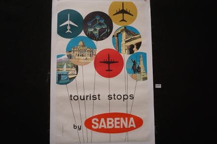 cartel original sobre lino - "PARADAS TURÍSTICAS P
