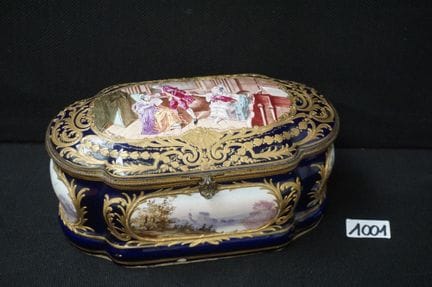 Beautiful cobalt-blue porcelain bonbonniere—signed