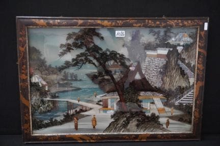 19th-century Japanese landscape under glass—decora