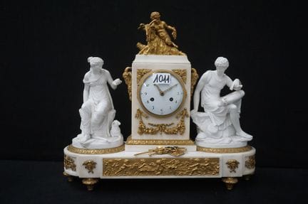 Beautiful antique French mantel clock—marble, bisq