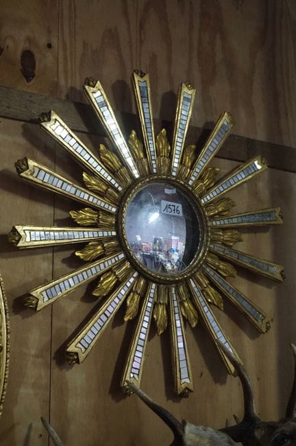 Large gilded wooden sun mirror—with a convex mirro