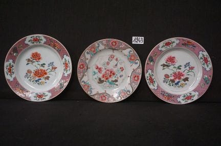 3 schöne antike chinesische Porzellanteller – Fami