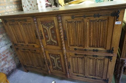 Large Flemish Neo-Gothic cabinet—oak—carved with l