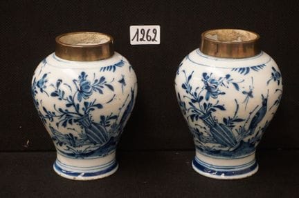 2 antique Chinese porcelain vases—blue and white—d