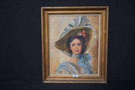 N. PRAT - « Jeune femme au chapeau » - huile sur t