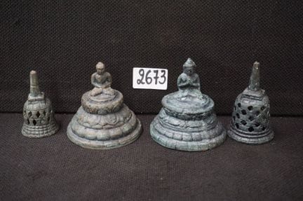 4 statue asiatiche in bronzo - Stile stupa (BOROBU