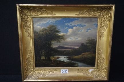 magnifique tableau ancien - « paysage romantique a