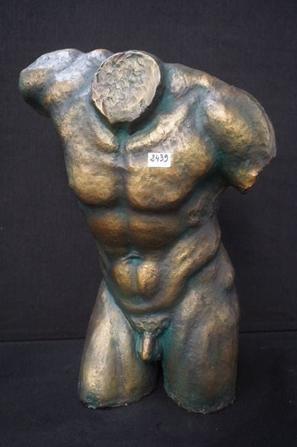 grand torse masculin en plâtre - patine couleur br