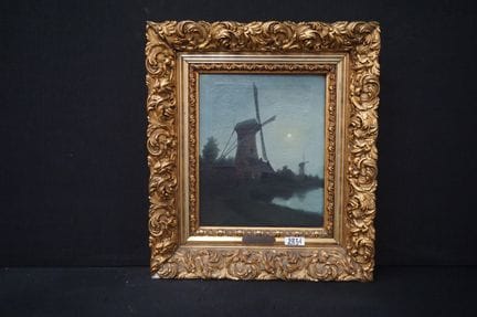 JOZEF MEULENAERE - « Lever de lune à Delft » - hui