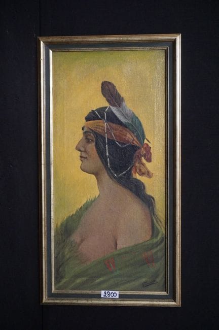 H. PAUWELS - 《印第安妇女》 - 布面油画 - 署名 - 74 x 35 厘米