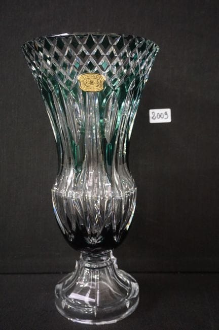 VAL SAINT LAMBERT  - grand vase en cristal vert ta