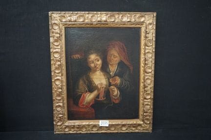 古董画 - 仿 JORDAENS - "戴珍珠项链的女士" - 布面油画（重新覆盖） - 67 x 