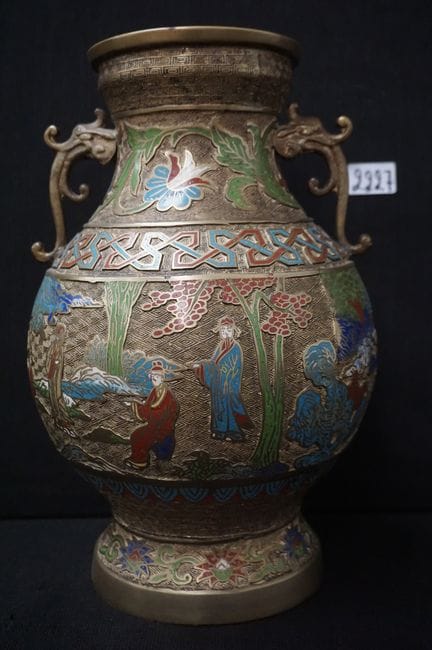 Vaso giapponese in bronzo con cloisonné - decorato