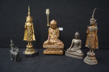 5 statue asiatiche diverse – 4 in bronzo e 1 in le