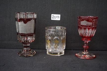 3 pieces of antique Bohemian glassware—second half