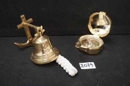boussole de voyage + cloche de bateau - laiton - d