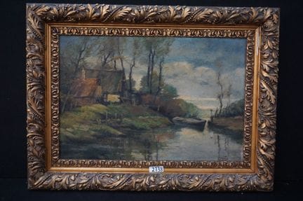 L. WANTE - 《河畔农舍》 - 布面油画 - 署名 - 45 x 68 厘米