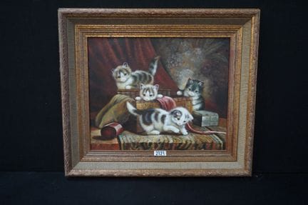 油画——《嬉戏的小猫》——布面油画——署名——50 x 60 厘米