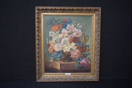 油画——《花卉静物》——木板油画——60 x 50 厘米