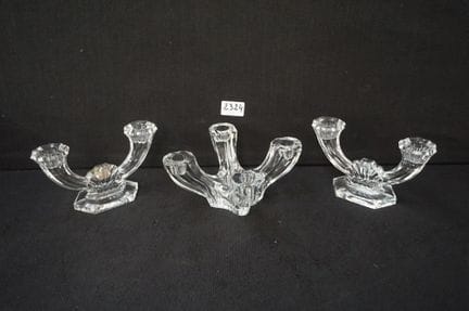 VAL SAINT LAMBERT  - 3 crystal candlesticks - 1 wi