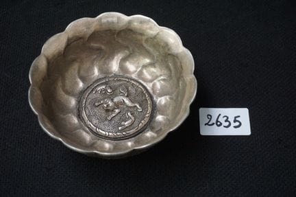 Ciotola tibetana in metallo argentato - decorazion