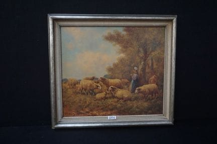保罗·肖滕（1860—1922）——《牧羊女与羊群》——木板油画——署名——63 × 72 厘米