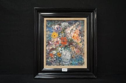 让·戈瓦尔茨（1897—1985）——《花》——木板油画——画作上签名——背面有复核签名、题名及19