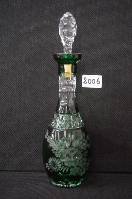 MEISSEN - belle carafe en cristal vert taillé à la