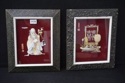 2 cornici cinesi con bassorilievo - decorate con m
