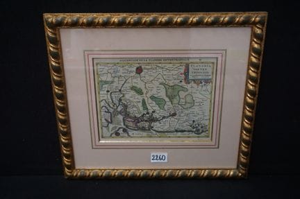 cornice con mappa colorata del XVII secolo - "DESC