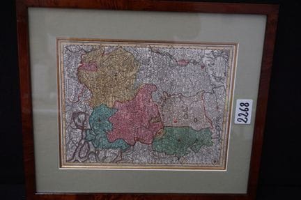 Mappa cartografica colorata del Brabante del XVIII