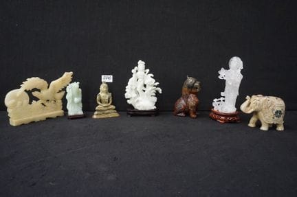 7 diverse statuette cinesi in pietra naturale - al