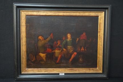 19世纪油画——《客栈场景》——布面油画——据DAVID RYCKAERT（1612—1661）作品