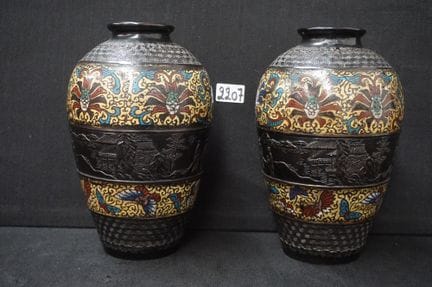 2 bellissimi vasi asiatici in bronzo e cloisonné -