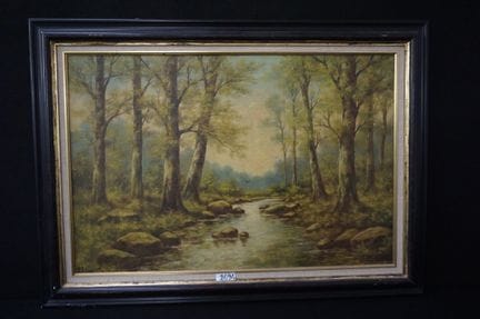 保罗·肖滕（1860—1922）——《林间河景》——布面油画——署名——60 × 90 厘米