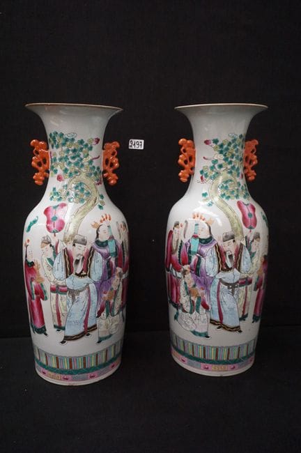 2 vases chinois en porcelaine - paire ! - décorés 