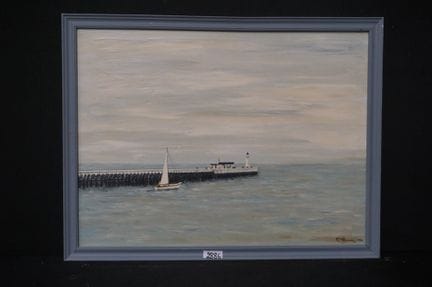 tableau - « La palissade et le voilier » - huile s