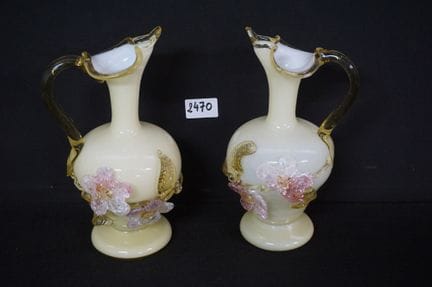 2 antique Victorian jugs in colored glass - with a