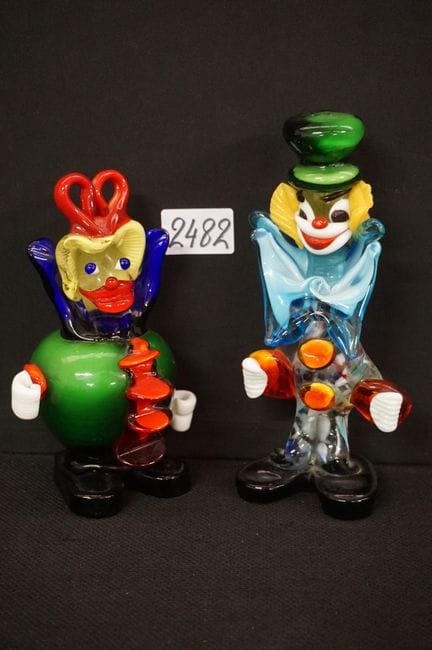 2 clowns made of colored glass—MURANO style—H: 18 