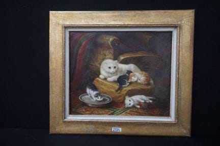 油画——《嬉戏的小猫》——布面油画——署名——50 x 60 厘米