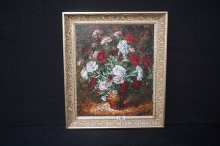 油画——《玫瑰静物》——布面油画——签名难以辨认——60 x 50 厘米