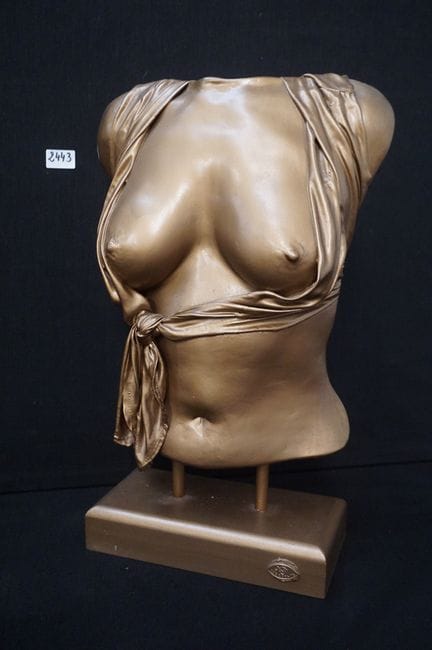 torse féminin doré en plâtre - H : 55 cm