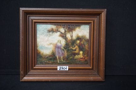 EMILE NOURRIGAT - "Jeune femme au satyre" - huile 