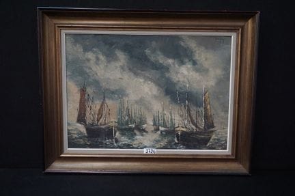 油画——《帆船海景》——布面油画——右上角有难以辨认的签名——50 x 70 厘米